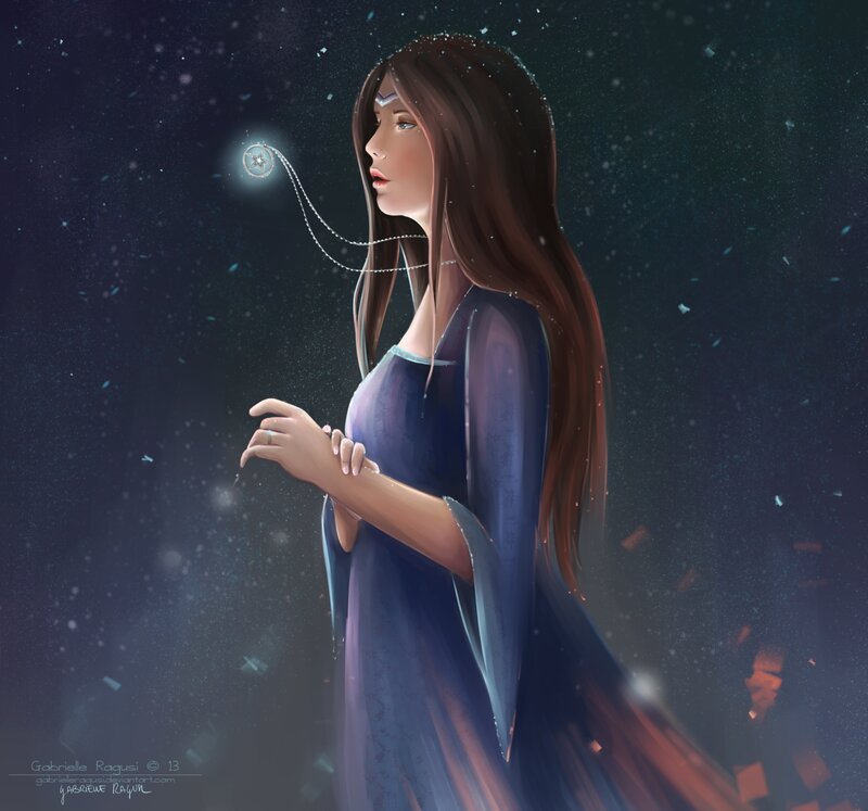 Woman with Glowing Pendant — Blue, Serene
