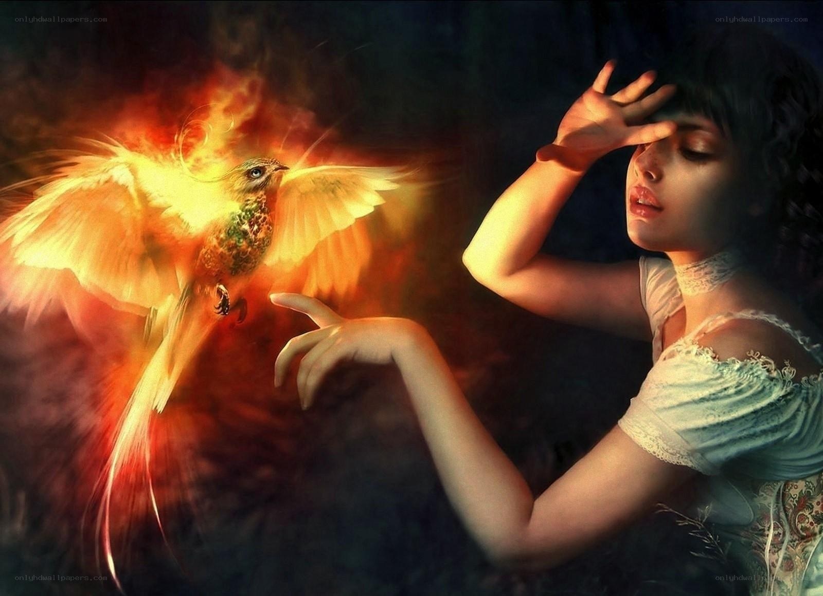 woman with glowing phoenix