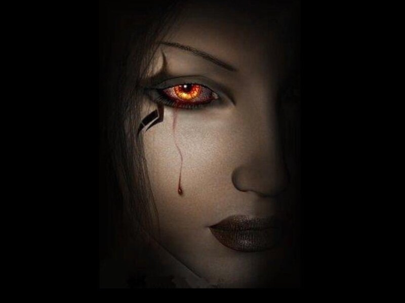 woman with glowing red eye