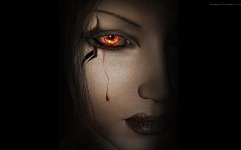 woman with glowing red eye
