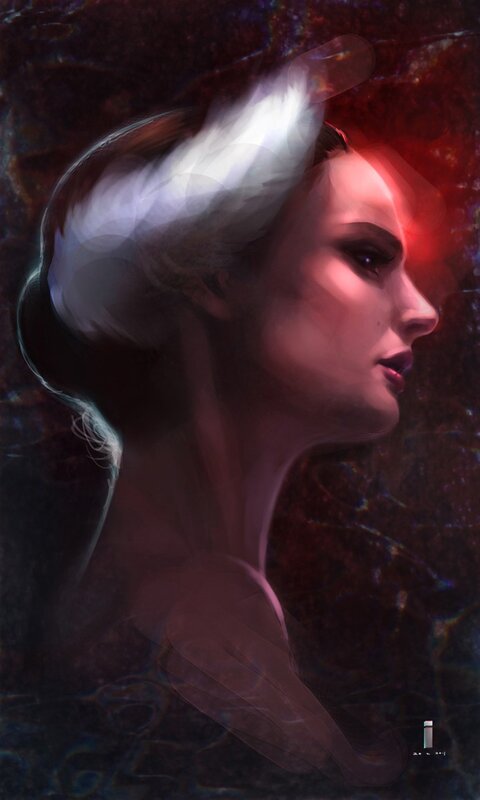 woman with glowing red eyes
