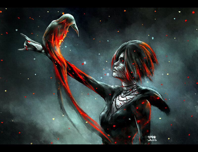 Woman with Glowing Red Tendrils