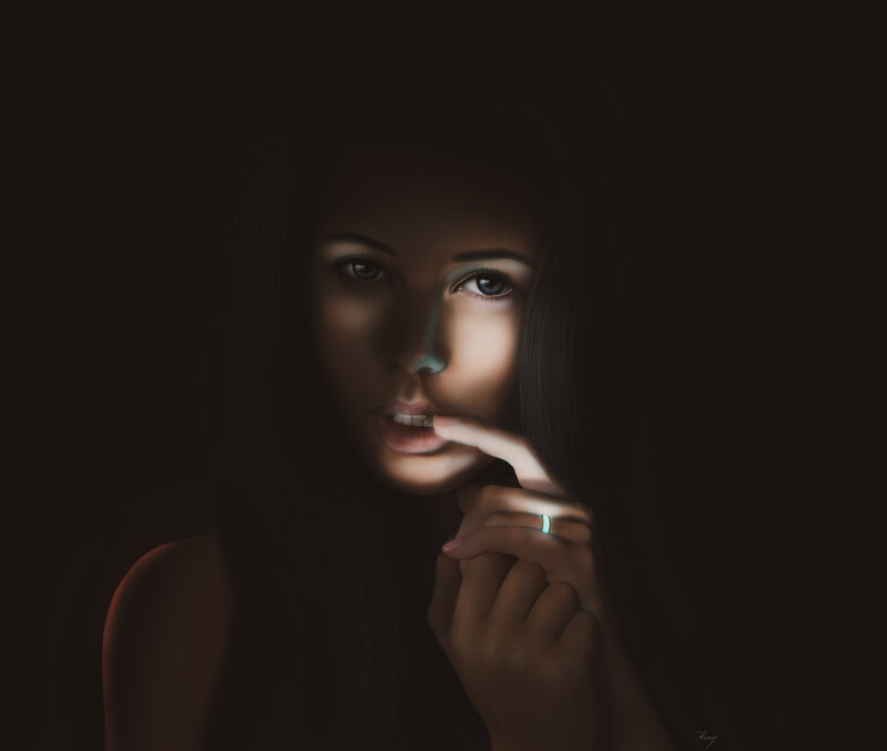 Woman with Glowing Ring — Black