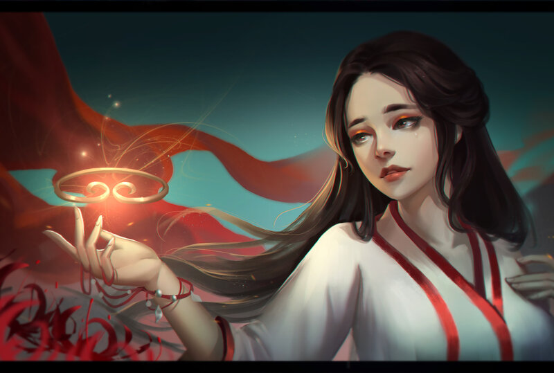Woman with Glowing Ring — White
