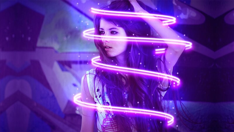 Woman with Glowing Rings — Purple