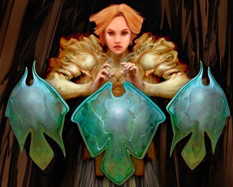 Woman with Glowing Shields