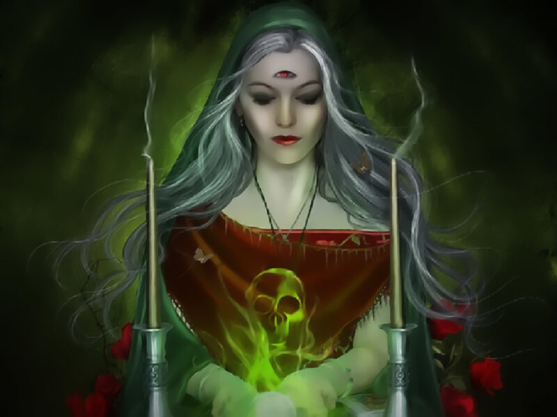 Woman with Glowing Skull — Green
