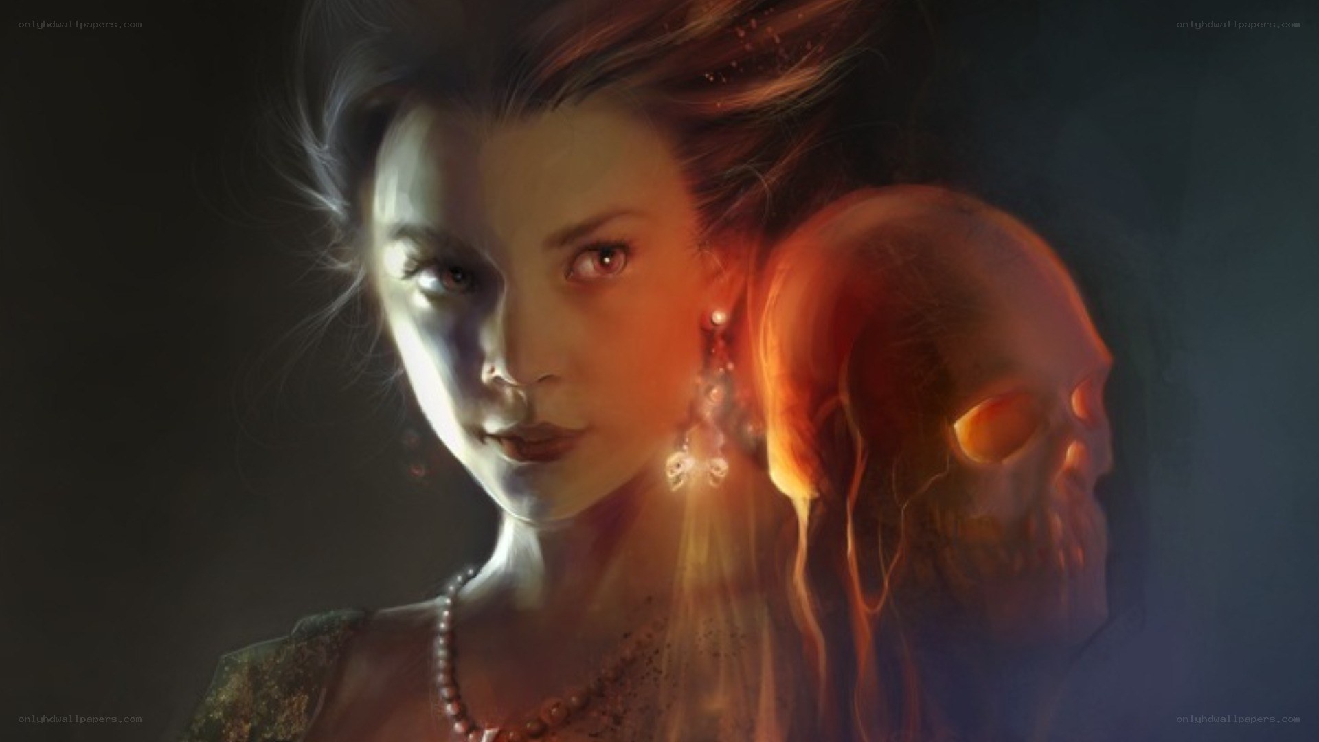 woman with glowing skull