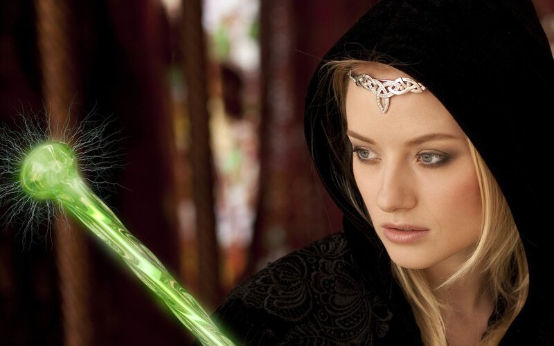 Woman with Glowing Staff — Black, Dramatic