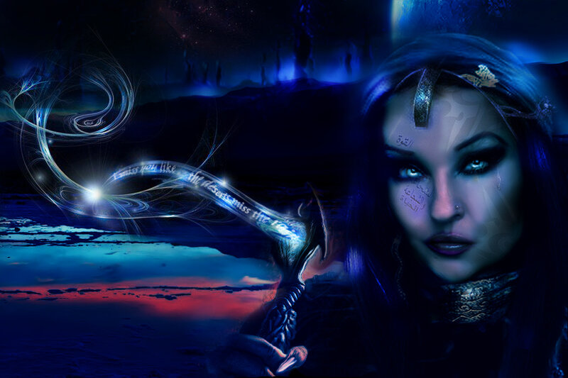 Woman with Glowing Staff — Blue