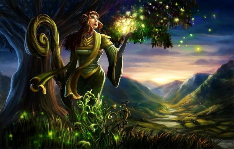 Woman with Glowing Staff — Green