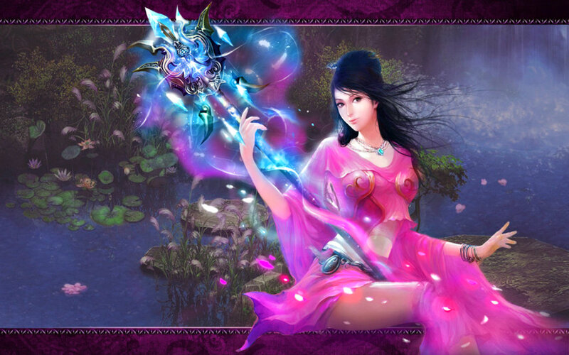 Woman with Glowing Staff — Pink