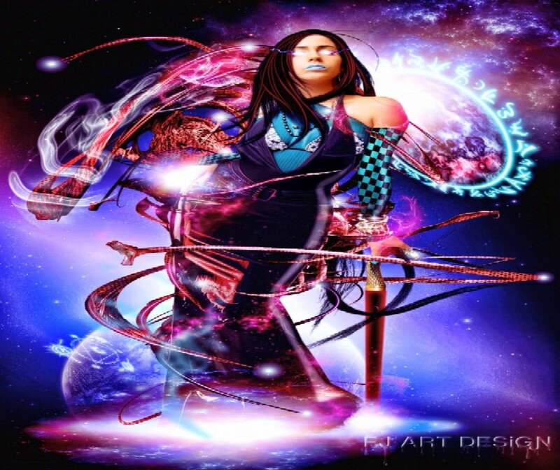 Woman with Glowing Staff — Purple