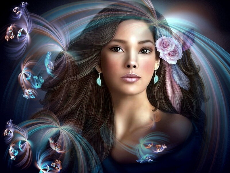Woman with Glowing Swirls — Blue