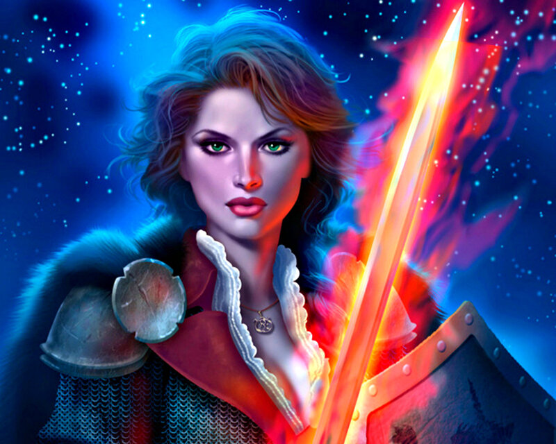 Woman with Glowing Sword — Blue