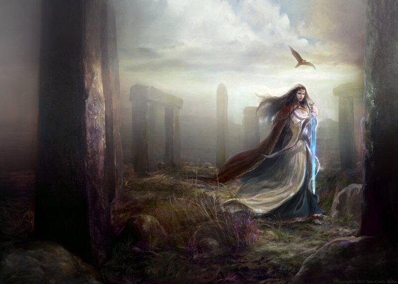 Woman with Glowing Sword — Gray