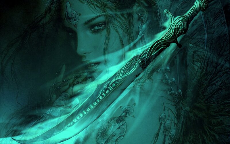 Woman with Glowing Sword — Green
