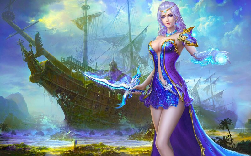 Woman with Glowing Sword — Purple
