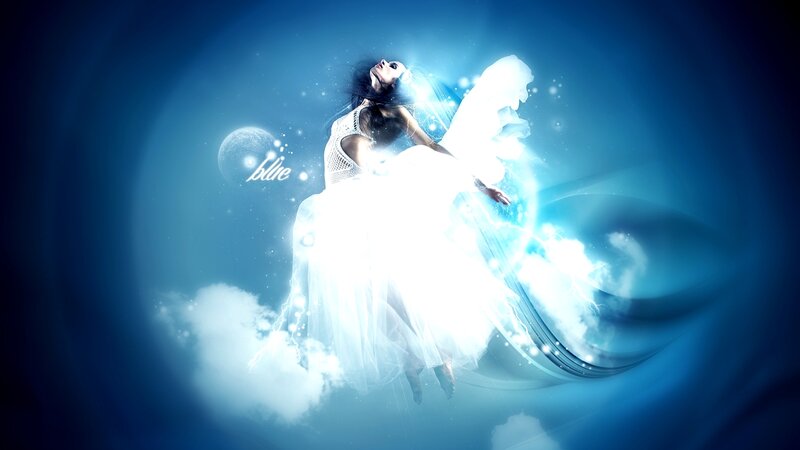 Woman with Glowing Wings — Blue, Ethereal, Night