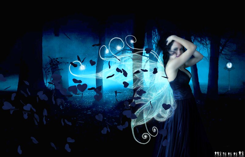 Woman with Glowing Wings — Blue, Mystical