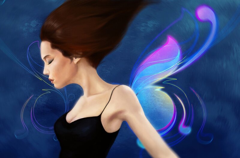 Woman with Glowing Wings — Blue