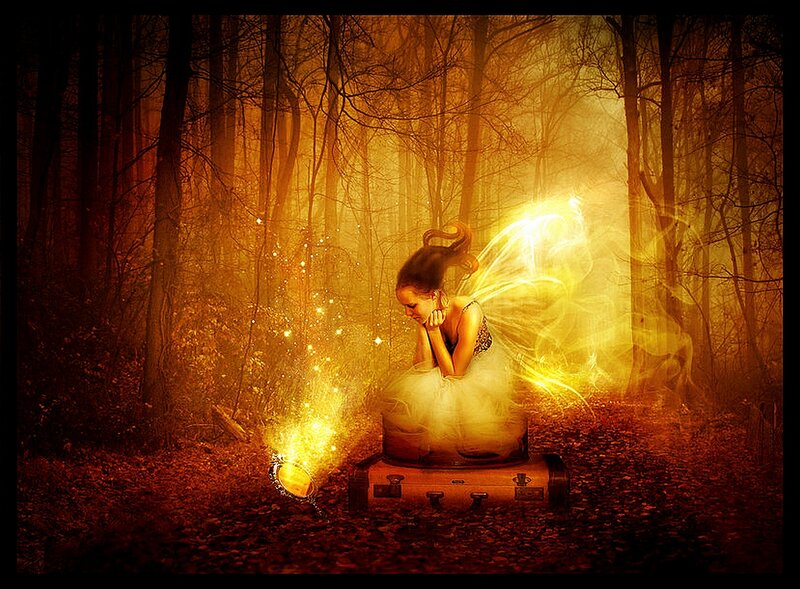 Woman with Glowing Wings — Gold