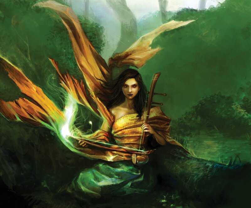 Woman with Glowing Wings — Green, Dramatic