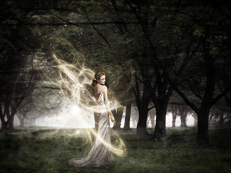 Woman with Glowing Wings — Green, Mystical