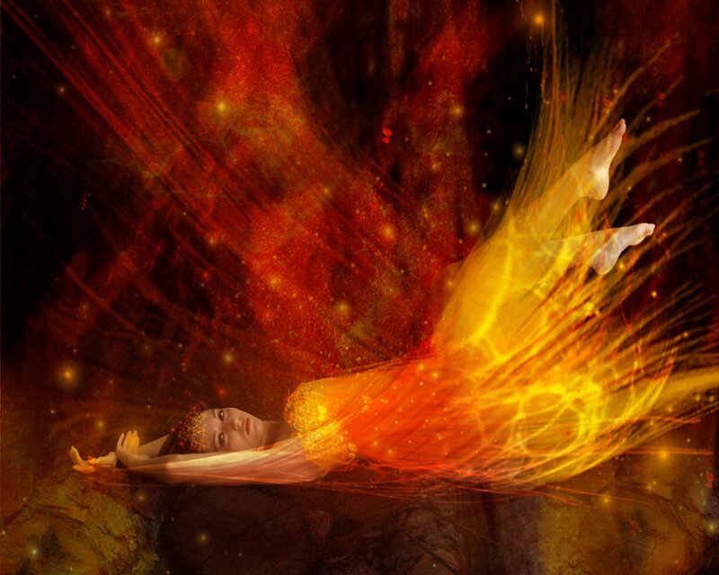 Woman with Glowing Wings — Red