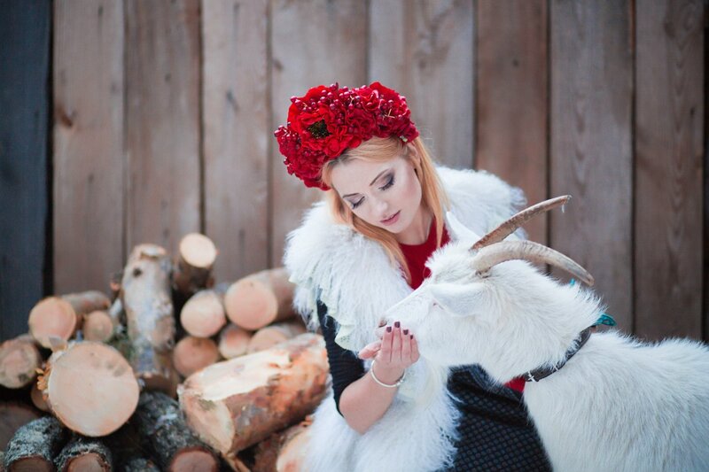 Woman with Goat — Red