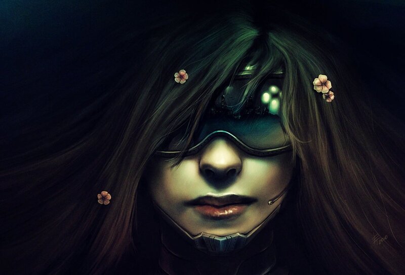 woman with goggles and flowers