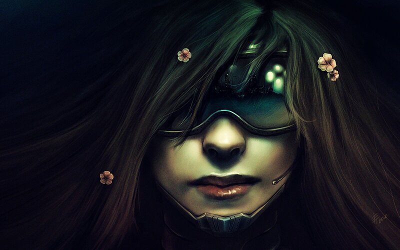 woman with goggles and flowers