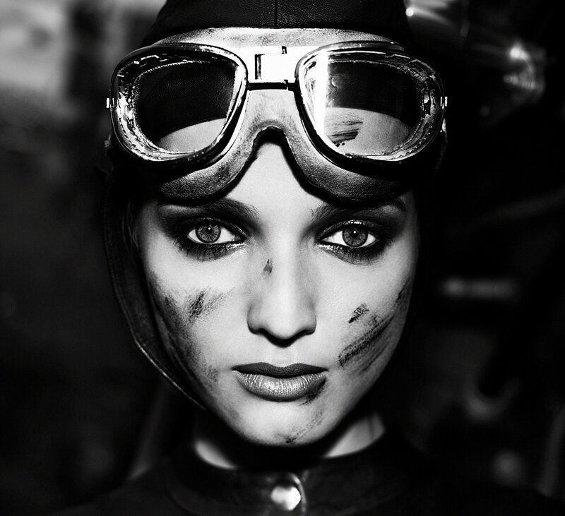 Woman with Goggles — Black, Dramatic, Photograph