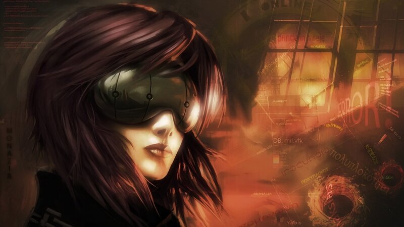 Woman with Goggles — Brown, Dramatic, Digital Art, Code