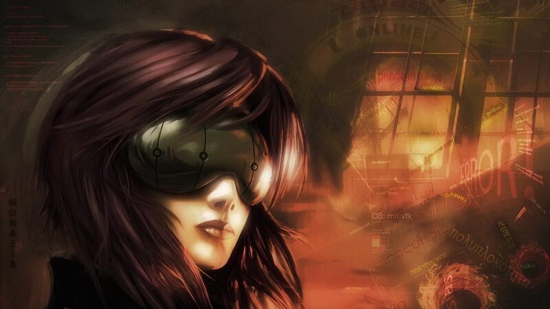 Woman with Goggles — Brown, Dramatic, Digital Art