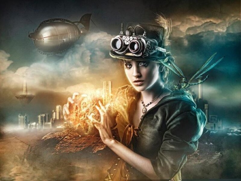 Woman with Goggles — Brown, Dramatic, Night