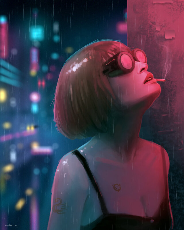 Woman with Goggles in Rain