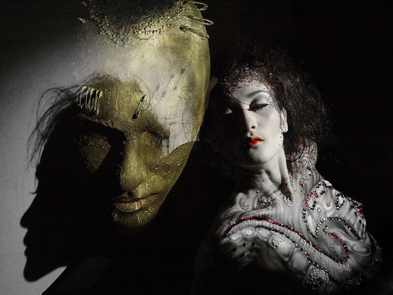 Woman with Gold Mask — Black