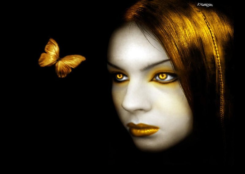 woman with golden butterfly