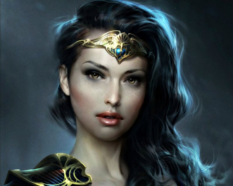 Woman with Golden Crown — Black, Dramatic, Digital Art