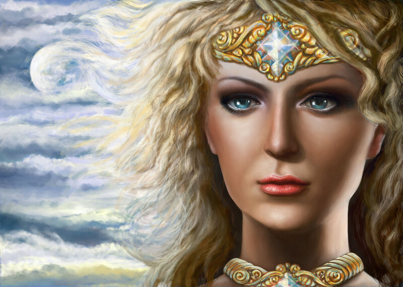 Woman with Golden Crown — Blue