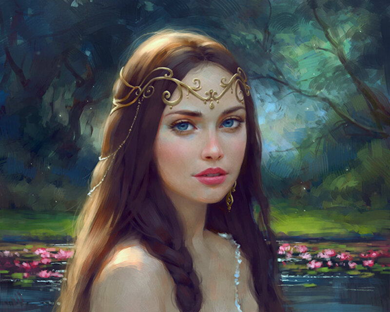 Woman with Golden Crown — Brown, Serene