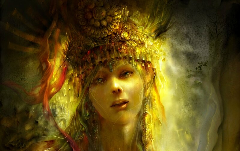 Woman with Golden Crown — Gold, Dramatic, Digital Art, Jewelry
