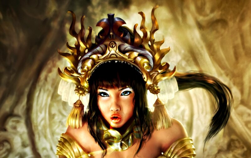 Woman with Golden Crown — Gold, Dramatic, Digital Art, Tassels
