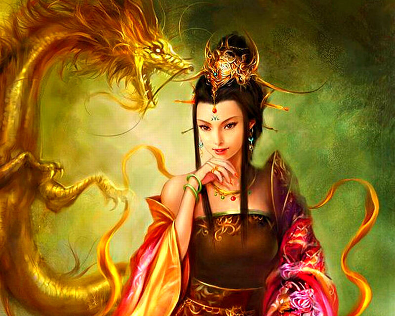 Woman with Golden Dragon — Gold, Dramatic