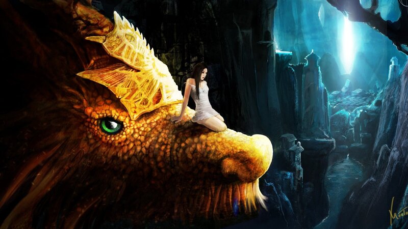 woman with golden dragon