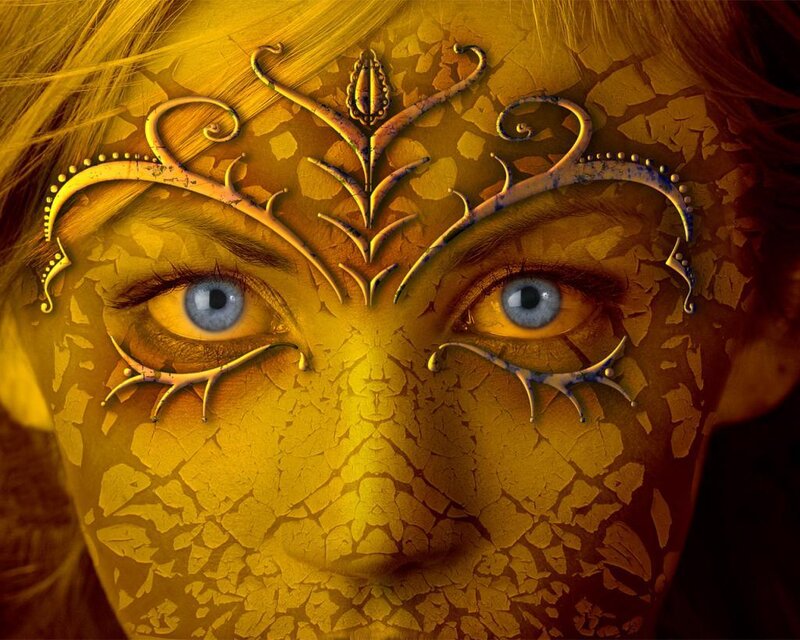Woman with Golden Face Paint — Gold, Dramatic, Digital Art