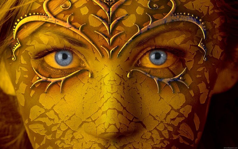 Woman with Golden Face Paint — Yellow