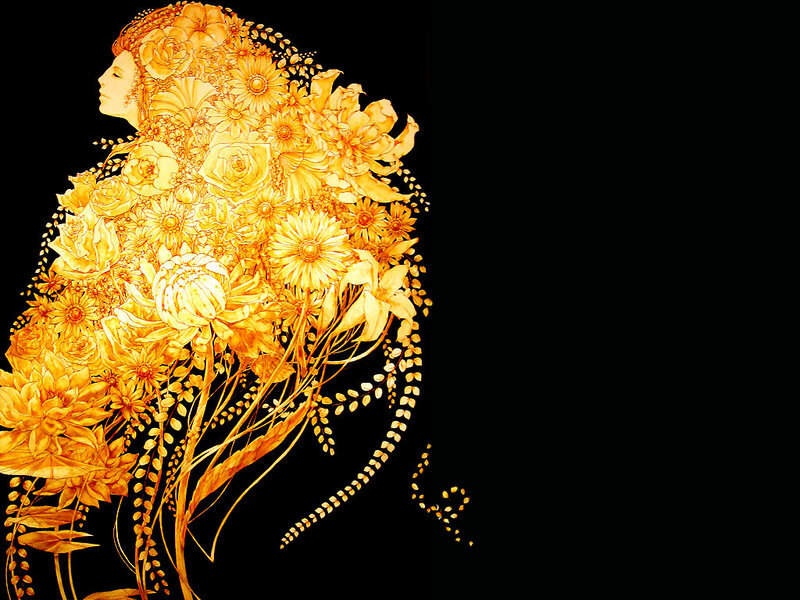 woman with golden floral crown