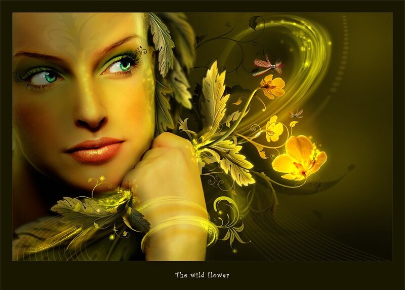 Woman with Golden Flowers